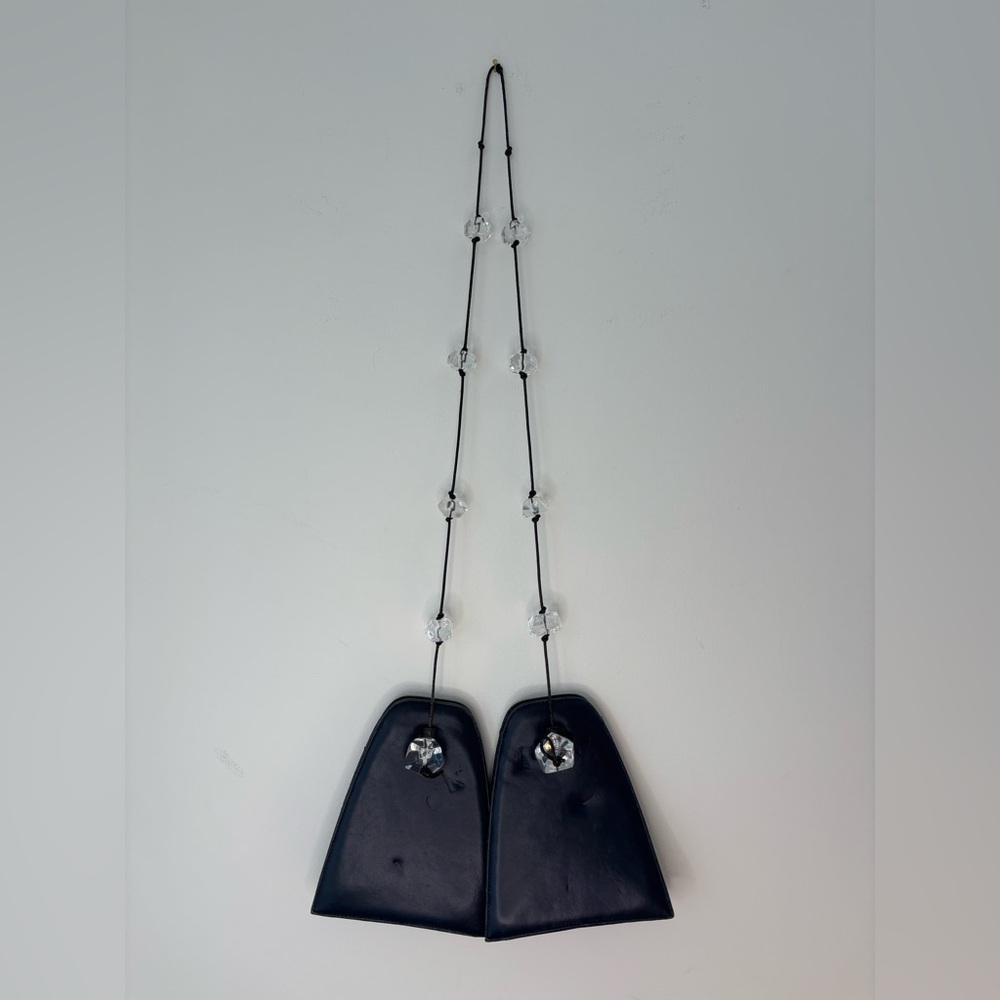 Vintage Donna Karan Y2K Double Pouch Leather Bag with Beaded Strap